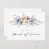 パンパスグラスブルーお前が俺のメイド・オブ・オーナー(花嫁付き添い人)だ インビテーションポストカード (正面/裏面)