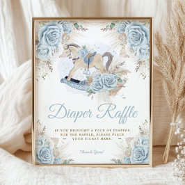 パンパスグラスブルーフローラロッキングホースおむつ ポスター