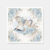 パンパスグラスブルーフローラロッキングホース赤ちゃんシャワー スタンダードカクテルナプキン (正面)