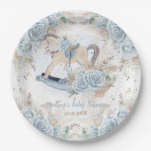パンパスグラスブルーフローラロッキングホース赤ちゃんシャワー ペーパープレート (正面)