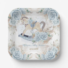 パンパスグラスブルーフローラロッキングホース赤ちゃんシャワー ペーパープレート