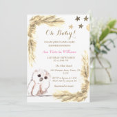 パンパスグラスベビーガールウォーターカラーピンクベージュ 招待状 (スタンド正面)