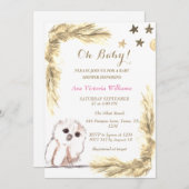 パンパスグラスベビーガールウォーターカラーピンクベージュ 招待状 (正面/裏面)