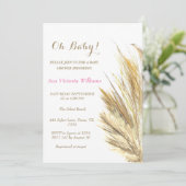 パンパスグラスベビーガールウォーターカラーピンクベージュ 招待状 (スタンド正面)