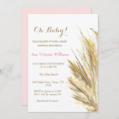 パンパスグラスベビーガールウォーターカラーピンクベージュ 招待状 (正面/裏面)