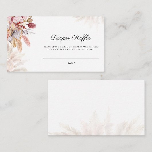 パンパスグラスベビーシャワーおむつラッフル エンクロージャーカード (正面/裏面)