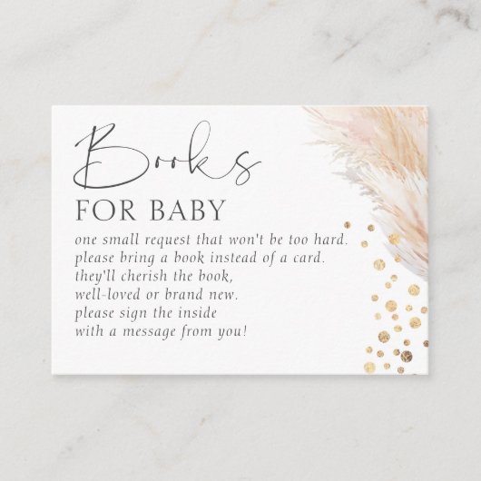 パンパスグラスベビー金ゴールドベビーシャワー用の本 エンクロージャーカード (正面)