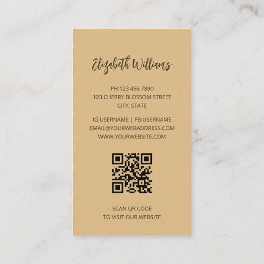 パンパスグラスベージュセピア写真 | QRコード 名刺 (裏面)