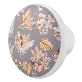 パンパスグラスベージュピンクグレー花柄 セラミックノブ (右)