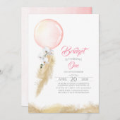 パンパスグラスホワイトオーキッズバルーンエキゾチック誕生日 招待状 (正面/裏面)