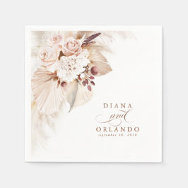 パンパスグラスホワイトフローラボホ結婚ズ スタンダードカクテルナプキン