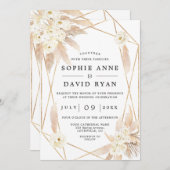 パンパスグラスホワイトフローラ金ゴールドオールインワン結婚ズ 招待状 (正面/裏面)