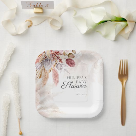 パンパスグラスボタニカルテラコッタベビーシャワー ペーパープレート (ウェディング)