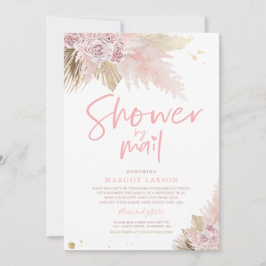 パンパスグラスボヘミアンシャワーバイメール赤ちゃんシャワー 招待状 (正面)