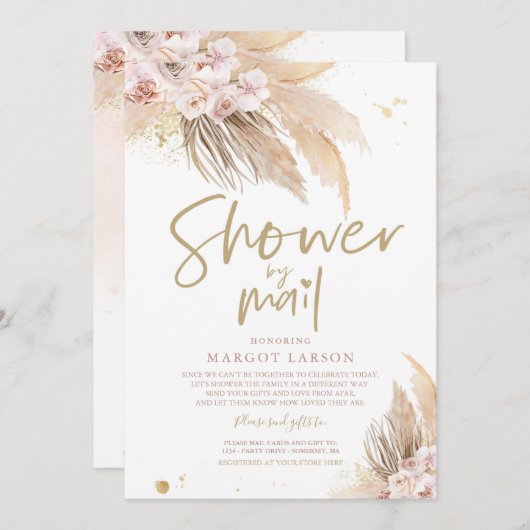 パンパスグラスボヘミアンシャワーバイメール赤ちゃんシャワー 招待状 (正面/裏面)