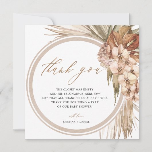 パンパスグラスボヘミアンベビーシャワーありがとう サンキューカード (正面)