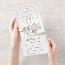 パンパスグラスボヘミアンボホユーカリプトゥスウェディングRSVP オールインワン招待状