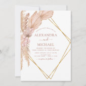 パンパスグラスボヘミアンボホ熱帯結婚のインビタ 招待状 (正面)