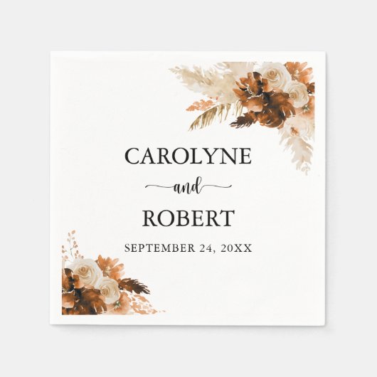 パンパスグラスボヘミアンボホ結婚ズ スタンダードカクテルナプキン (正面)