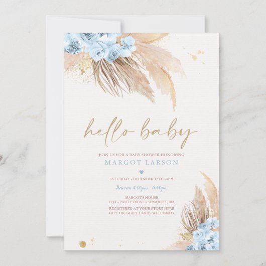 パンパスグラスボヘミアン熱帯砂漠の赤ちゃんシャワー 招待状 (正面)