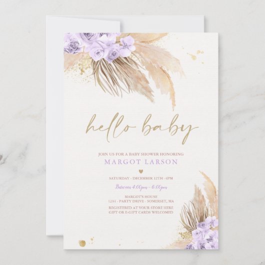 パンパスグラスボヘミアン熱帯砂漠の赤ちゃんシャワー 招待状 (正面)