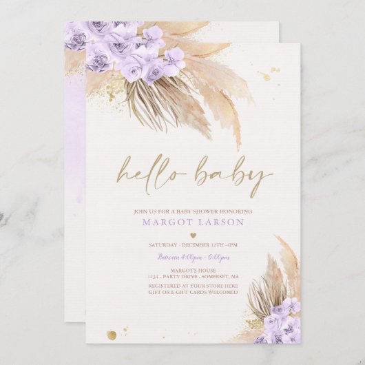 パンパスグラスボヘミアン熱帯砂漠の赤ちゃんシャワー 招待状 (正面/裏面)