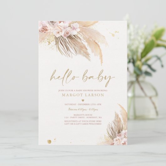 パンパスグラスボヘミアン熱帯砂漠の赤ちゃんシャワー 招待状 (スタンド正面)