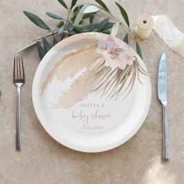 パンパスグラスボヘミアン赤ちゃんシャワー ペーパープレート