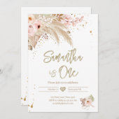 パンパスグラスボホアニエージガール素朴誕生日 招待状 (正面/裏面)