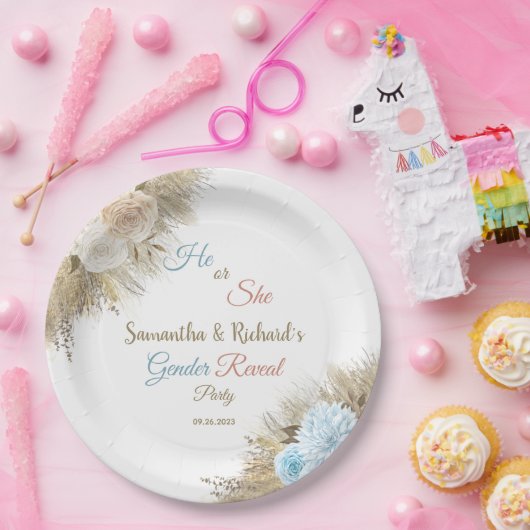 パンパスグラスボホエレガントジェンダーパーティー ペーパープレート (パーティー)