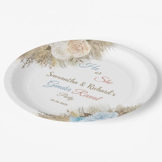 パンパスグラスボホエレガントジェンダーパーティー ペーパープレート (アングル)