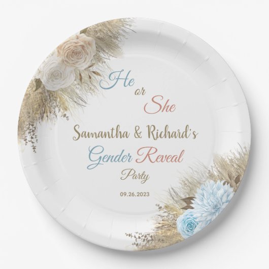 パンパスグラスボホエレガントジェンダーパーティー ペーパープレート (正面)