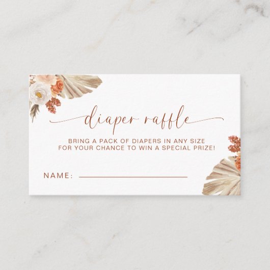 パンパスグラスボホオムツラッフルデザートベビーシャワー エンクロージャーカード (正面)