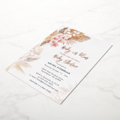 パンパスグラスボホガールベビーシャワーバラ金ゴールド 箔招待状 (回転した状態)