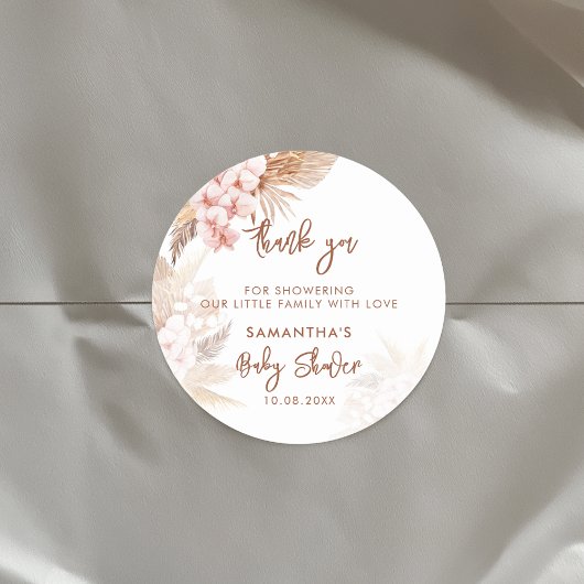 パンパスグラスボホガールベビーシャワー ラウンドシール