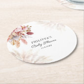 パンパスグラスボホガールベビーシャワー ラウンドペーパーコースター (アングル)