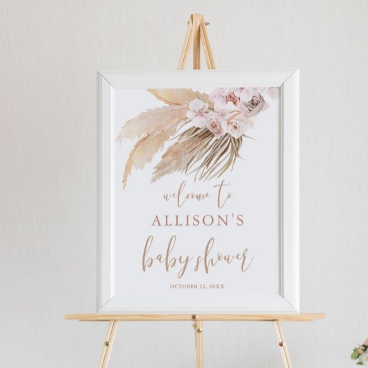 パンパスグラスボホテーマベビーシャワー歓迎サイン ポスター