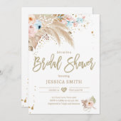 パンパスグラスボホトロピカルト素朴ブライダルシャワーイン 招待状 (正面/裏面)