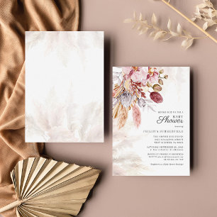 パンパスグラスボホドライフラワーガールガールベイビーシャワー 招待状