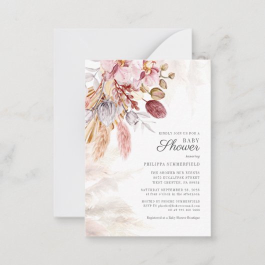 パンパスグラスボホドライフラワーガールガールベイビーシャワーI ノートカード (正面)