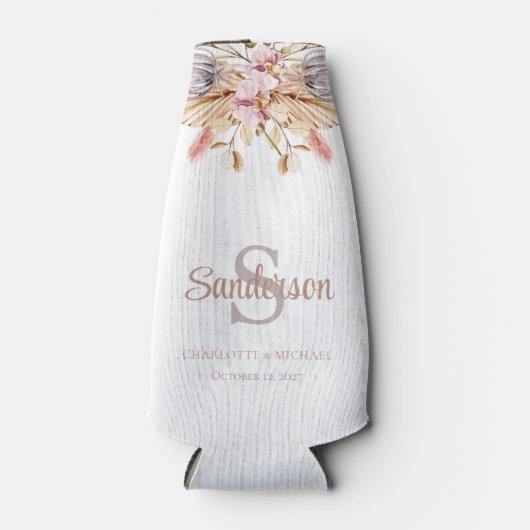 パンパスグラスボホパーソナライズされたフローラ結婚ズ ボトルクーラー (正面)