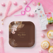 パンパスグラスボホピンクフローラベビーシャワー ペーパープレート (パーティー)