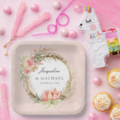 パンパスグラスボホピンクローズフローラリースブライダル ペーパープレート (パーティー)