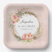 パンパスグラスボホピンクローズフローラリースブライダル ペーパープレート (正面)