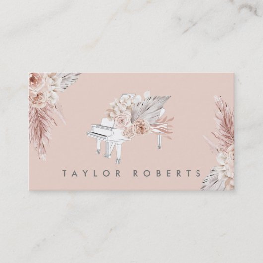 パンパスグラスボホフラワーズピアノビジネスカード 名刺 (正面)