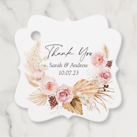パンパスグラスボホフローラ水彩結婚式の引き出物 フェイバータグ (正面)