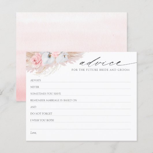 パンパスグラスボホブライダルシャワーアドバイスカード (正面/裏面)