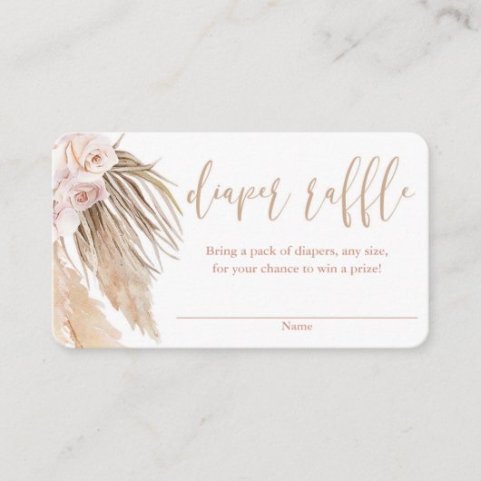 パンパスグラスボホベイビーシャワーおむつラッフルカード エンクロージャーカード (正面)