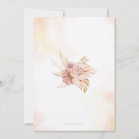 パンパスグラスボホベイビーシャワーアスウィート小さな女の子 招待状 (裏面)