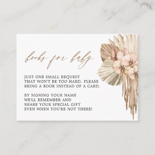 パンパスグラスボホベイビーシャワーブックリクエストカード エンクロージャーカード (正面)